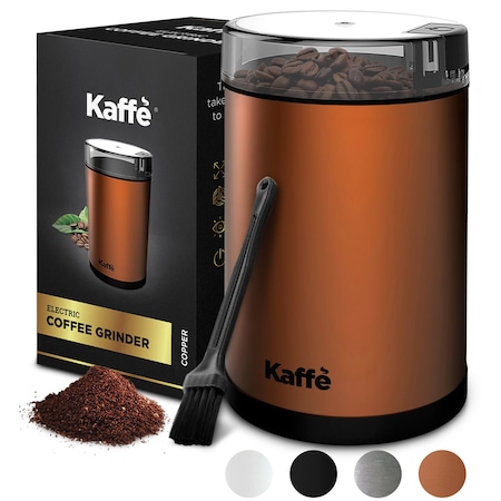 Kaffe Electric Coffee Grinder - 14 Cup (3.5oz) with Cleaning Brush. Easy On/Off, Copper KF2030